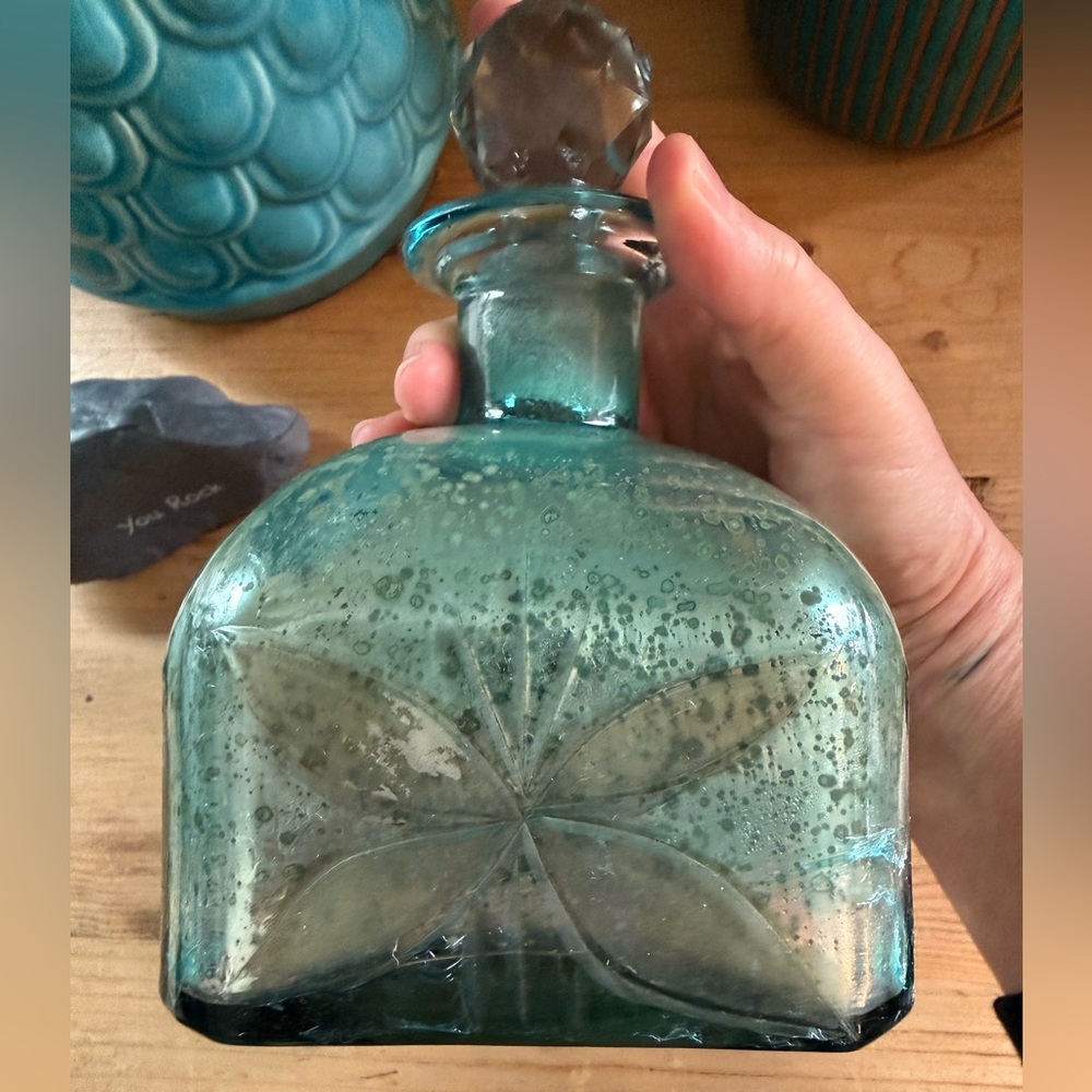 Teal IMAX mercury glass decorative bottle with stopper